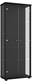 K-Möbel Vitrinenschrank 2-türig (176x67x33cm) - Made in Germany - Standvitrine Schwarz mit 4 höhenverstellbaren Glasböden - Glasvitrine Stehend - Vitrine Glas - Display Cabinet