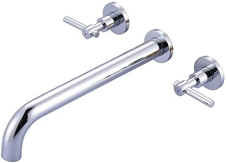 Wall Mount Tub Filler Tub Faucet High Flow Bathtub Faucets Two Handles Solid Brass, 12 Long Spout Reach, Chrome