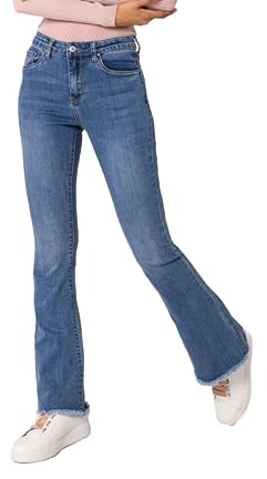 Nina Carter Jean bootcut pour femme, style rétro, taille moyenne, stretch, look usé, évasé, L mince