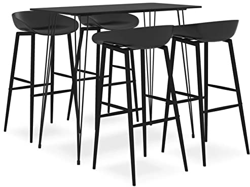 ZEYUAN 5-TLG. Bar-Set, Bartisch Mit Barhocker Set, Hochtisch Mit Stühlen Set, Küchentheke Mit Hocker, Bartisch Mit Barhocker, Esstisch Mit Stühlen, Schwarz