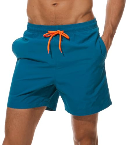 Arcweg badshorts för män badbyxor med nätfoder snabbtorkande badshorts för män med 3 fickor strandshorts svarta boardshorts badkläder surfshorts, Påfågelsblå, XL