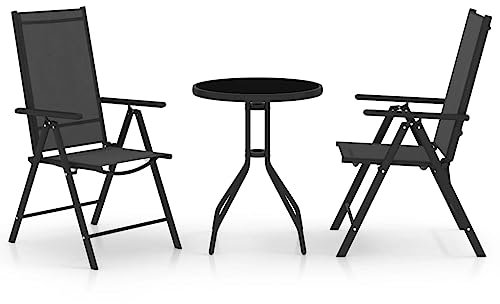 AJJHUUKI Home Items, 3-teiliges Bistro-Set, Aluminium und Textilene, schwarz, Anzugmöbel