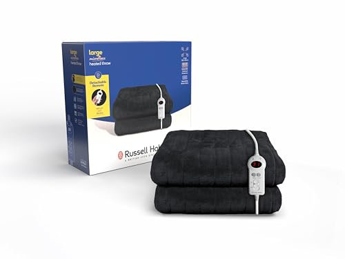 Russell Hobbs Electric Blanket Black Heated Throw Sherpa & Microfleece 130 x 180 cm with Digital Remote, Auto Shutoff Overheat Protection 12 Hour Timer, 9 Heat Settings 2 Year Guarantee, RHHT1004BLA