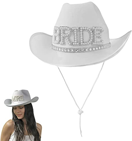 BEAHING Cowboyhut Braut Cowgirl Hat Wide Brim Panama Mütze für Hochzeit Cosplay Cosplay Food Dress Party Rolle spielen Weißer weißer Cowboy Hut