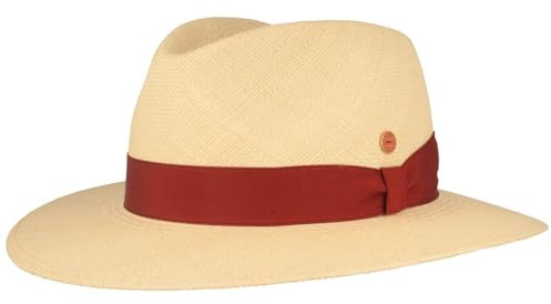 Mayser Original Panama-hatt | halmhatt | sommarhatt av Ecuador – traditionell handflätad, UV-skydd 80, vattenavvisande, brottskydd (59, natur/röd), Natur/röd, 59