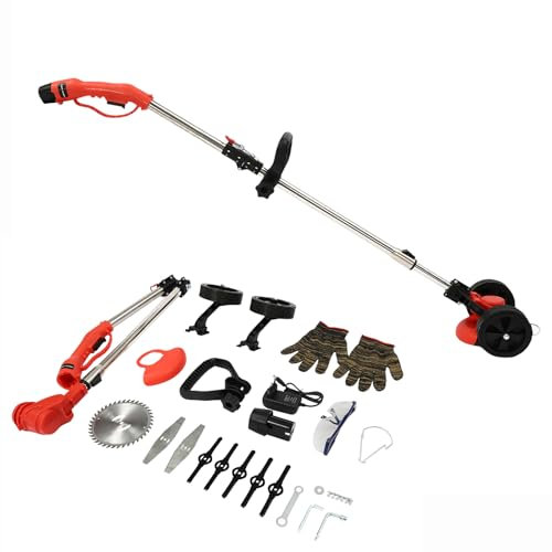 Tagliaerba a batteria, senza fili, alimentata a batteria, decespugliatore elettrico da giardino, tagliabordi con ruote di supporto, per il taglio del giardino e della terrazza