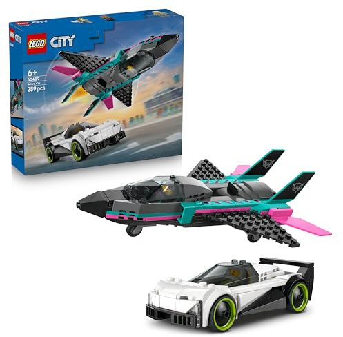 LEGO City Le Jet Contre la Voiture - Jeu de Construction avec Avion & Supercar - Minifigurines de Pilotes - Idée de Cadeau Original pour Garçon dès 6 Ans 60489