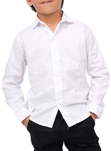 JiaYouLC Boys Long Sleeve Casual School Shirts Plain Button Down Shirts Classic Collar Dress Shirts Durable School Uniform 5-16 Years (UK, Age, 9 Years, 10 Years, Regular, White)