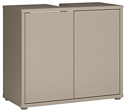 Forte Alice Springs Waschbeckenunterschrank 70 80, minimalistischer Badezimmerschrank 2-türig, Holzwerkstoff, Taupe, 74,5 cm breit x 63,9 cm hoch x 34,9 cm tief