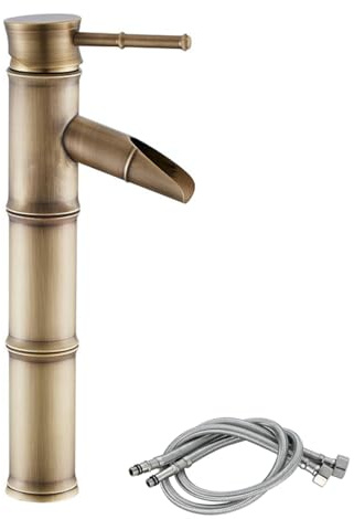 Rubinetto per lavabo da bagno in ottone anticato, miscelatore a cascata per lavabo a leva singola, rubinetto per lavabo a caldo e freddo