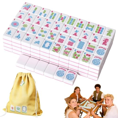Generisch 166 Mahjong Tiles-Durability and Effortless Play, 1.2-inch Hand Carved Pattern American Mah Jong Set, Melamine Engraved Mahjong Tiles for Home Party Adult Games Mah Jong Lovers Beginners