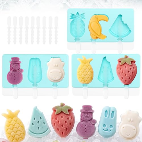 Stampi per Ghiaccioli 3 Pezzi 9 Cavità Stampi per Gelati in Silicone Stampini per Gelato Formine per Ghiaccioli