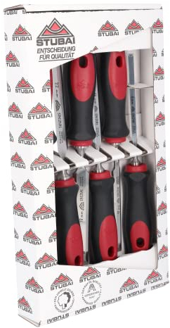 Stemmeisensatz Stemmeisen mit rot-schwarzem 2K-Griff, 6-teiliges Set, Stubai Profi Stechbeitel zur präzisen Holzbearbeitung, Stecheisen für Schreiner Tischler