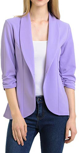 MINEFREE Giacca da donna leggera da lavoro con maniche a 3/4 increspate (S-3XL), Lilla, S
