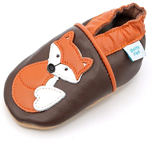 Dotty Fish Krabbelschuhe aus Leder – rutschfeste, weiche Sohle, Barfußgefühl, Lauflernschuhe & Babyschuhe für Jungen und Mädchen. Braun Fuchs. 4-5 Jahre (28 EU)
