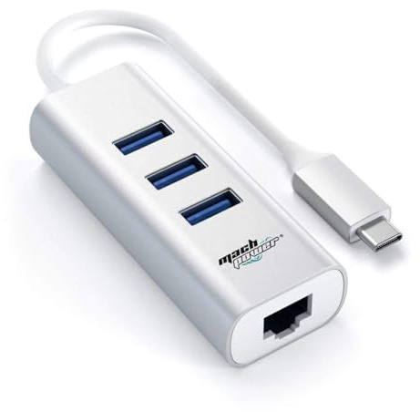 Mach Power Adattatore USB-C a Ethernet Gigabit + Hub 3 Porte USB 3.0 5Gbps in Alluminio – Compatibile con MacBook, PC Windows, Tablet e Chromebook (IT-HUB3P1G1UC)