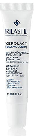 Rilastil Xerolact Balsamo Labbra Riparatore, Emolliente e Protettivo per Labbra Molto Secche con Burro di Karité, Confezione da 15 ml