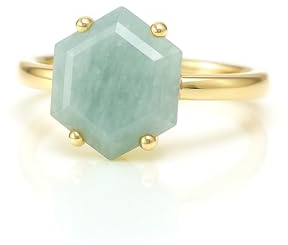 Anemone Schmuck Sechseck Aquamarin Ring - Artisan Statement Ring - Benutzerdefinierte Verlobungsring, Gravierbare Gold Ringe für Frauen - Handmade Birthstone Ring - mit Signatur-Box