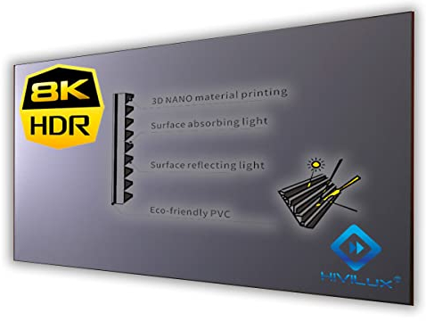 HiViLux® UST ramkanvas ultratunn noll ram CLR/ALR för laser TV: HiViPrism Cinema HDR hög kontrast/8K/4K/3D (16:9 127 tum 280 x 158 cm)