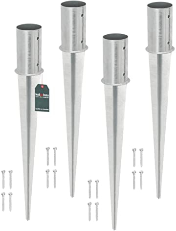 KOTARBAU® 4er Set Einschlagbodenhülse Ø 80mm Feuerverzinkt Rund Pfostenträger Einschlaghülse Bodenhülse Pfosten Anker Stahl Silber Bodenanker Länge 750 mm