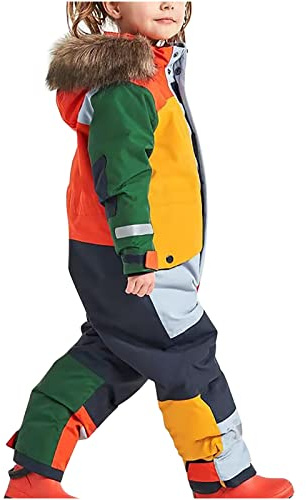 Ybing Mono de nieve para niños, impermeable, mono de esquí, más grueso, cálido, transpirable, mono de esquí con capucha, bloque de color, mono termico, impermeable, con tiras reflectantes, traje