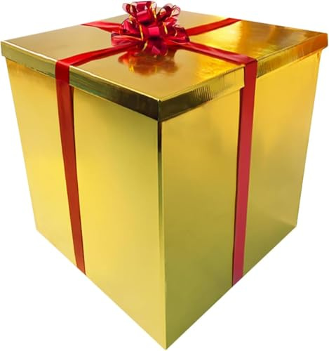 Riesige Geschenkbox (71,1 x 71,1 x 71,1 cm Gold) Extra große Papp-Dekobox mit Deckel, goldene Geschenkbox für Geburtstagsüberraschung, Schwangerschaftsankündigung, Geschlechtsoffenbarung, Valentinstag