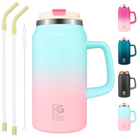 BOGI 50oz Tumbler with Straw and Lid,Large Capacity Travel Mug with Handle Insulated Stainless Steel Water Bottle Cup Keep Cold and Hot for Tea Coffee, Leak-Proof, BPA-Free, Non-Slip | Spink