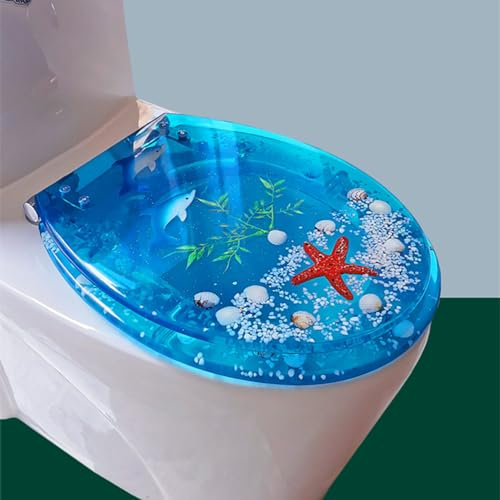 Toilettensitze WC-Sitz aus Kunstharz, Absenkautomatik, Schnellverschluss, robuster WC-Deckel mit durchsichtiger Muschel-Füllung, Acryl-Sitze, Ocean-Serie, Badezimmer-Umgestaltung, WC-Sitzdeckel(B)