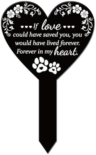 GLOBLELAND Estaca de jardín con forma de corazón para mascotas, estaca conmemorativa para cementerio, acrílico para tumba, estaca impermeable para jardín, tumba, patio, tumba, cementerio