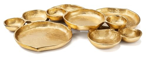 Cluster of 10 Round Serving Bowls Gold Clusters Decorative Elegant Snack Tray for Olives, Chip & Dip, Nuts, Appetizers & Entertaining Strong Brass & Enamel Home Decor Gifts, Parties & Weddings 20.5