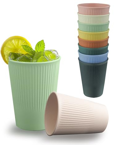 SZWLJ Unbreakable Plastic Tumblers 8-Pack Set with 8 Vibrant Colors – Dishwasher & Microwave Safe Kids & Adults Drinking Glasses for Home, School & Travel