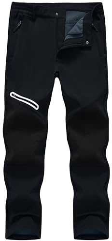 Tyhengta Fleece Trousers for Men Winter Work Pants Waterproof Outdoor Hiking Walking Trousers Ski Cycling Trouser Thermal Cargo Pants Black,32