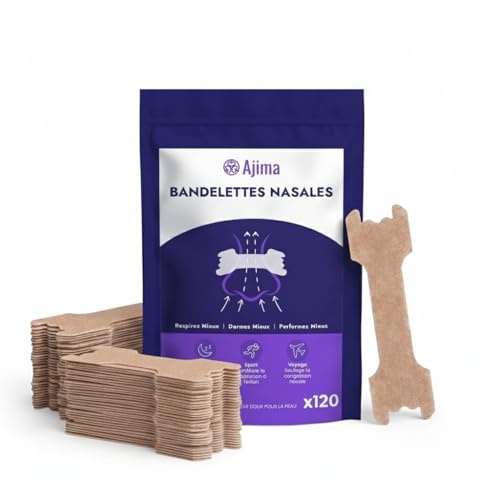 Ajima Bandelettes Nasales Anti Ronflement Efficace Puissant x120 – Bande Nasale Sport Premium | Nasal Strips pour Mieux Respirer, Réduire le Ronflement & Améliorer le Sommeil – Bandes Nasales