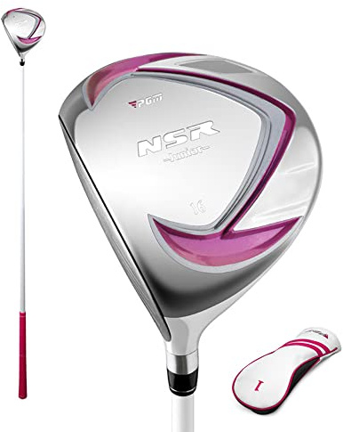 Golfklubb vänsterhand barn nr.1/nr.5 förare hybrid järnträ LH tränare lära junior pojkar och flickor Fairway trä med huvudbonad (vänster, #1 (6-8 år), rosa)