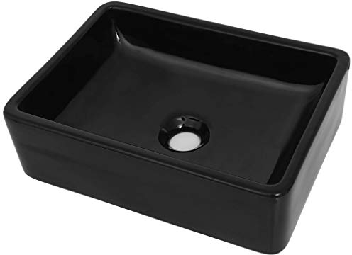 Festnight Keramik Waschbecken Rechteckig Waschschale Badezimmer Aufsatzwaschbecken Schwarz 41 x 30 x 12 cm