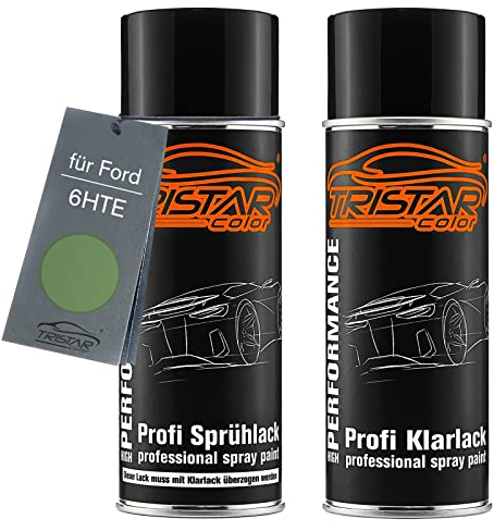 TRISTARcolor Autolack Spraydosen Set für Ford 6HTE Apple Metallic/Manzana Grün Metallic Basislack Klarlack Sprühdose 400ml
