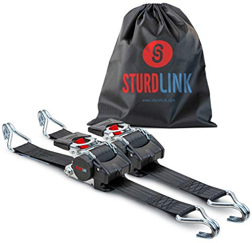 Cinghie con Cricchetto Automatiche 50mm 3m LC 750kg/1500kg con Gancio in Acciaio [x2] | Avvolgitore Automatico | Cinghia Fissaggio per Rimorchio, Carrello per Quad Barca Enduro | EN 12195-2 Sturdlink®