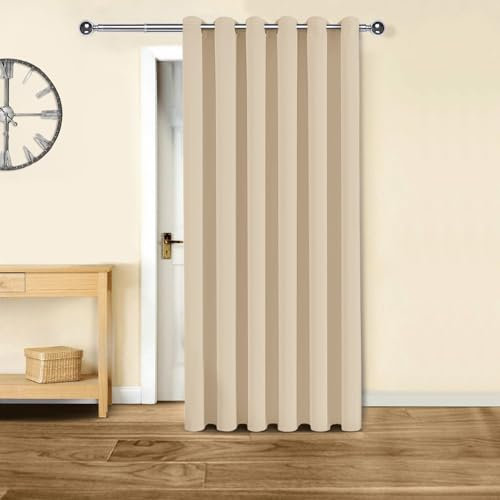 Oxford Homeware Blackout Eyelet Curtains 66x84 Thermal Insulated One Panel Living Room Kitchen Bedroom Cream Curtains,