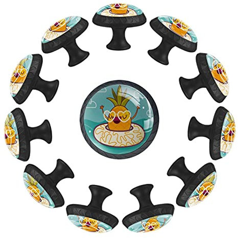 12 Stück 35 mm Kristallglas Schrank Kommode Knäufe Lustige Ananas mit Rettungsring Kreisform Schublade Ziehknöpfe mit Schrauben für Home Office