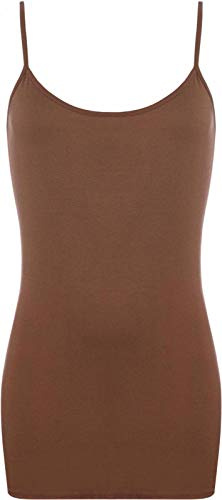 Colop Ladies Vest Tops Plus Size Strappy Tank Top Womans Stretchy Cami Bodycon Jersey (Brown, 16-18)