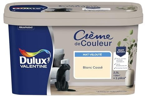Dulux Valentine Crème de Couleur - Peinture multi-supports intérieure - Mat Blanc Cassé 2,5 L