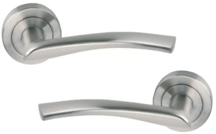 AZERODESIGN Ensemble poignées de porte en aluminium plaqué nickel satiné, disponible ensemble de poignée rosette ronde de 50 mm et sur plaque longue de 245 mm de long x 45 mm de large (rosette ronde)