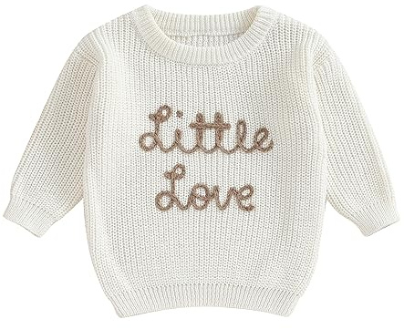 Geagodelia Kids Baby Boys Girls Little Love Knitted Jumper | 0-5 Years, Cotton Blend, Letter Embroidered, Oversized Knitted Jumper, Baby Valentine's Day Outfit, Baby Winter Clothes