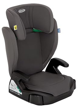 Graco Junior Maxi™ i-Size R129 Kindersitz, ca. 3,5 bis 12 Jahre (100 bis 150 cm), Kindersitzerhöhung, Kopfstütze höhenverstellbar, leicht, mit Getränkehalter, grau, Iron