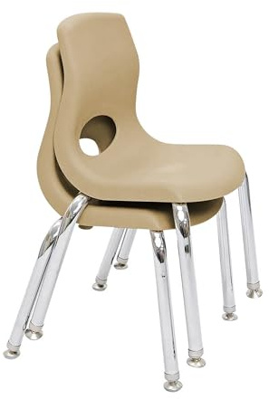 Children’s Factory MyPosture Plus 8 Chair, Tan with Chrome Legs, 2 Pack, Stackable Ergonomic Seating Solution for Classrooms and Homeschools