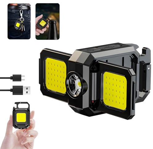 MVIOCS Lampe de poche porte-clés LED rechargeable 1000 lumens 5 modes COB Mini lampe de poche étanche, support pliable décapsuleur, lampe de poche portable avec base magnétique pour le camping et la