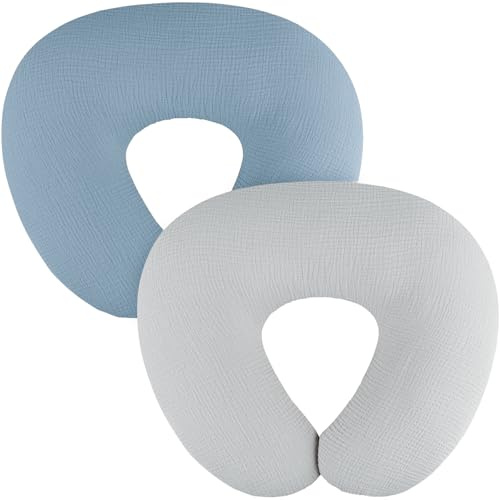 MairMore 2-Pack Muslin Nursing Pillow Covers, Breathable 100% Cotton Breastfeeding Pillow Slipcovers for Standard Nursing Pillows, Soft Covers for Baby Girls and Boys with Zipper