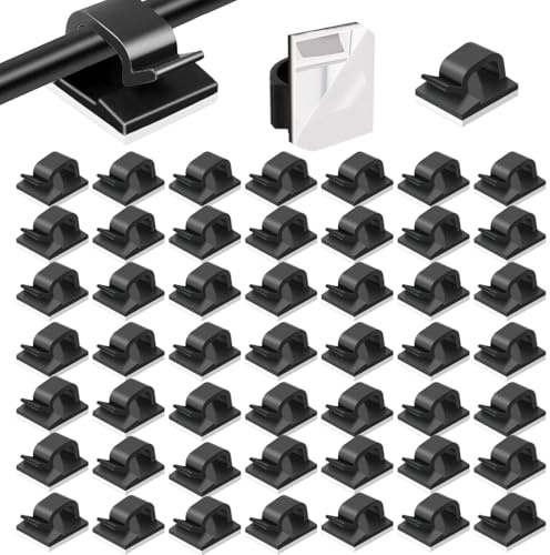 50 Piezas Clips de Cable de Exterior, Organizador de Cables Autoadhesivo, Adhesiva Clips Decorativos de Luces para Cable de USB, Cargador, Fotos, Navidad y Luces de Hadas, Negro