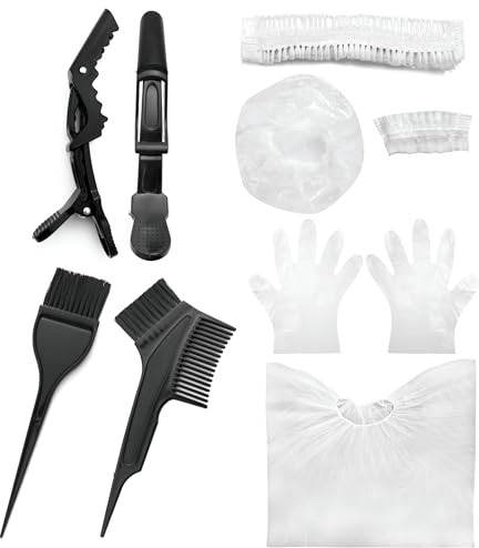 Losaria 10 Stk Haarfärbewerkzeug-Set, Haarfärbepinsel-Set, Schönheitssalon-Werkzeug Haarfärbewerkzeuge, einschließlich Färbepinsel, Ohrenschützer, Haarabdeckung, Schal, Handschuhe, Haarspangen