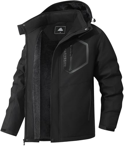 MAOYSSEN Men's Mountain Ski Jacket Winter Snow Coats Waterproof Warm Fleece Lining Jacket Parka with Hooded